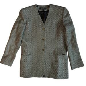 Vintage 90s Bill Burns NY Women’s 6 Herringbone Wool Cashmere Tweed Blazer USA